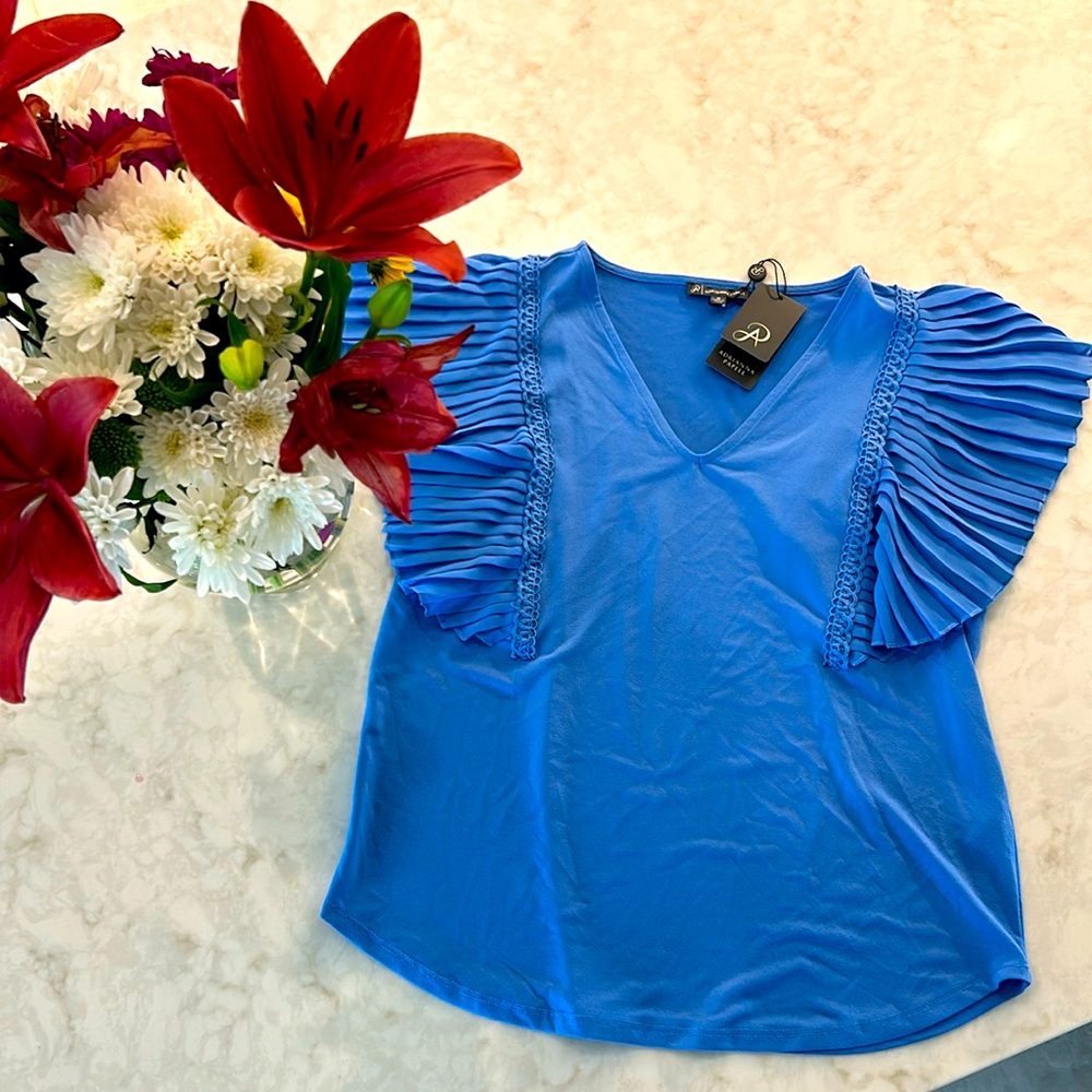 NWT Adrianna Papell Embroidered V Neck Top